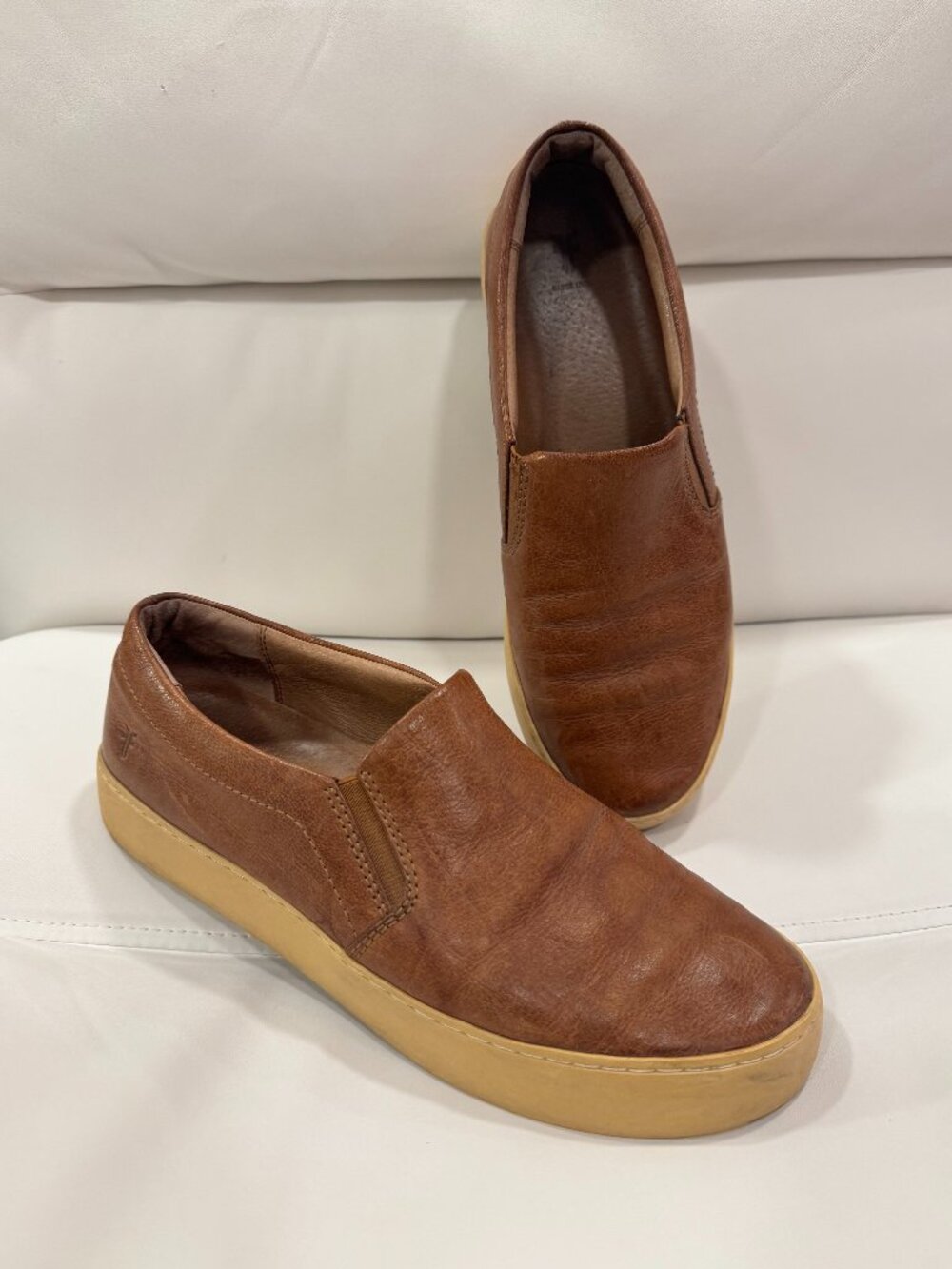 Frye Lena Leather Slip-On Sneakers – Cognac Brown (Size 9M)
